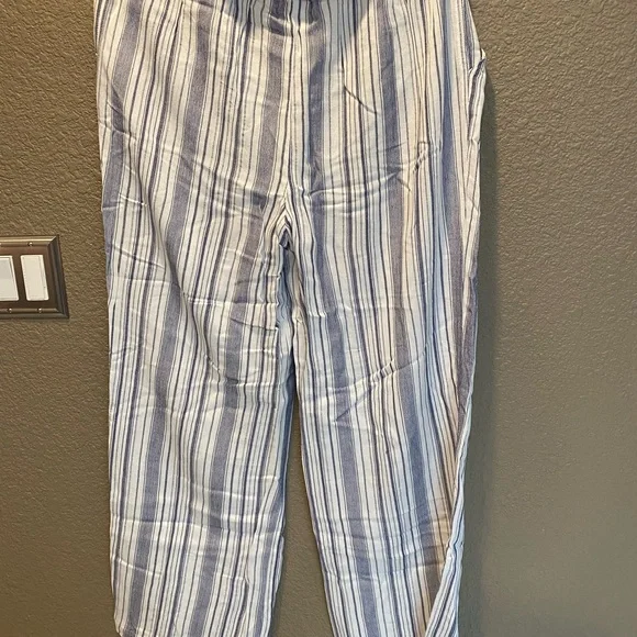 Women’s lightweight summer pants. Blue and white stripe with silver threading - Picture 3 of 4